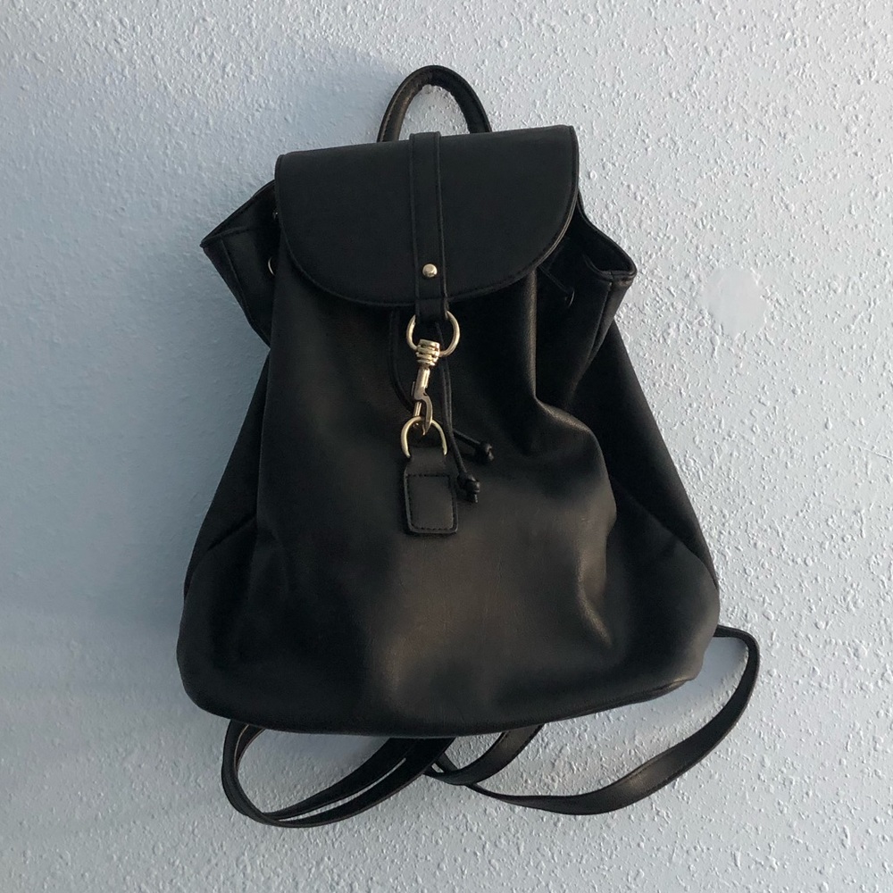 justfab faux leather bucket backpack